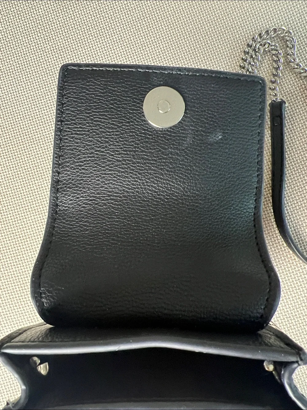 Twin-Set Black Leather Studded Crossbody Phone Case with Silver Chain